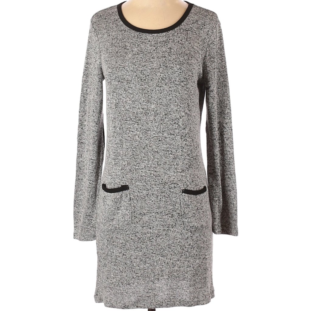 Quinn Dress Gray Black Sweater Material Long Sleeve Scoop Neck Sz Sp #482